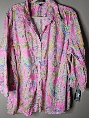 LRalph Lauren Pink Paisley Button-Down Shirt Size 3X Ptp 27" Length 30"
